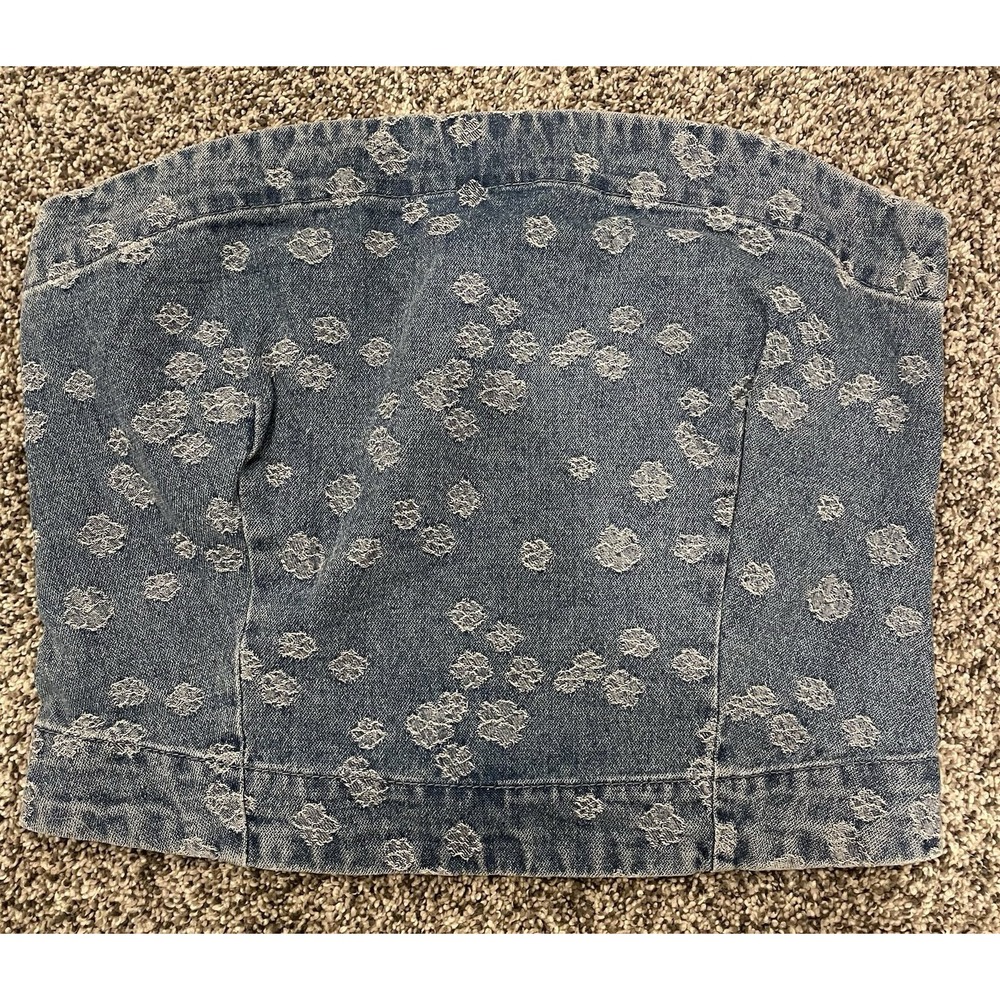 Vera Moda Women's Jacquard Denim Top Size Large Strapless Tube Chambray NWT